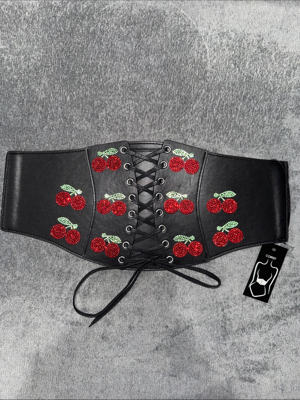 Cherry Rhinestone Lace-Up Waist Corset Belt 🍒✨ Size S/M NWT - Picture 4 of 14